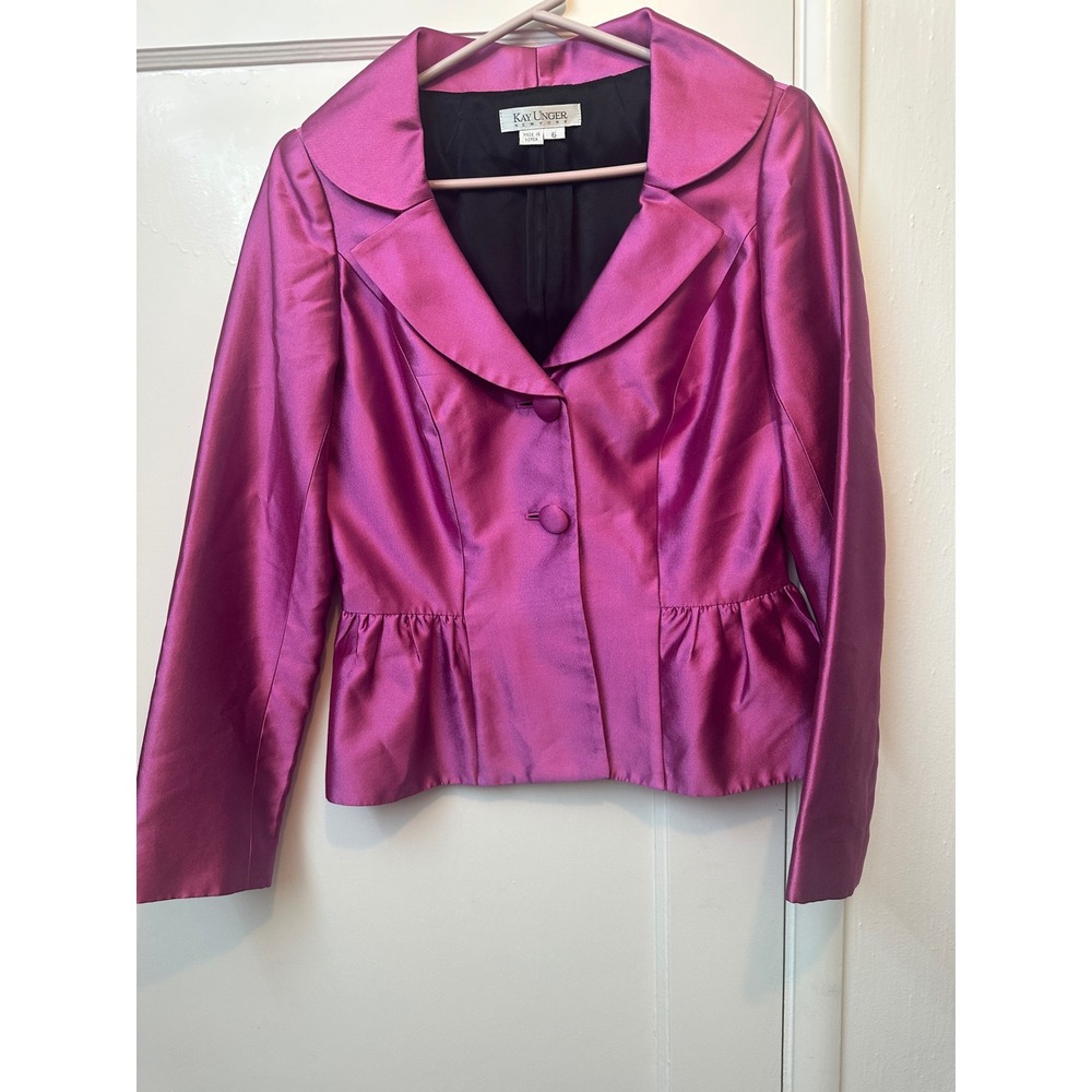 Kay Unger New York Magenta Pink Silk Blend Peplum Blazer Jacket Size 6 10Z1571